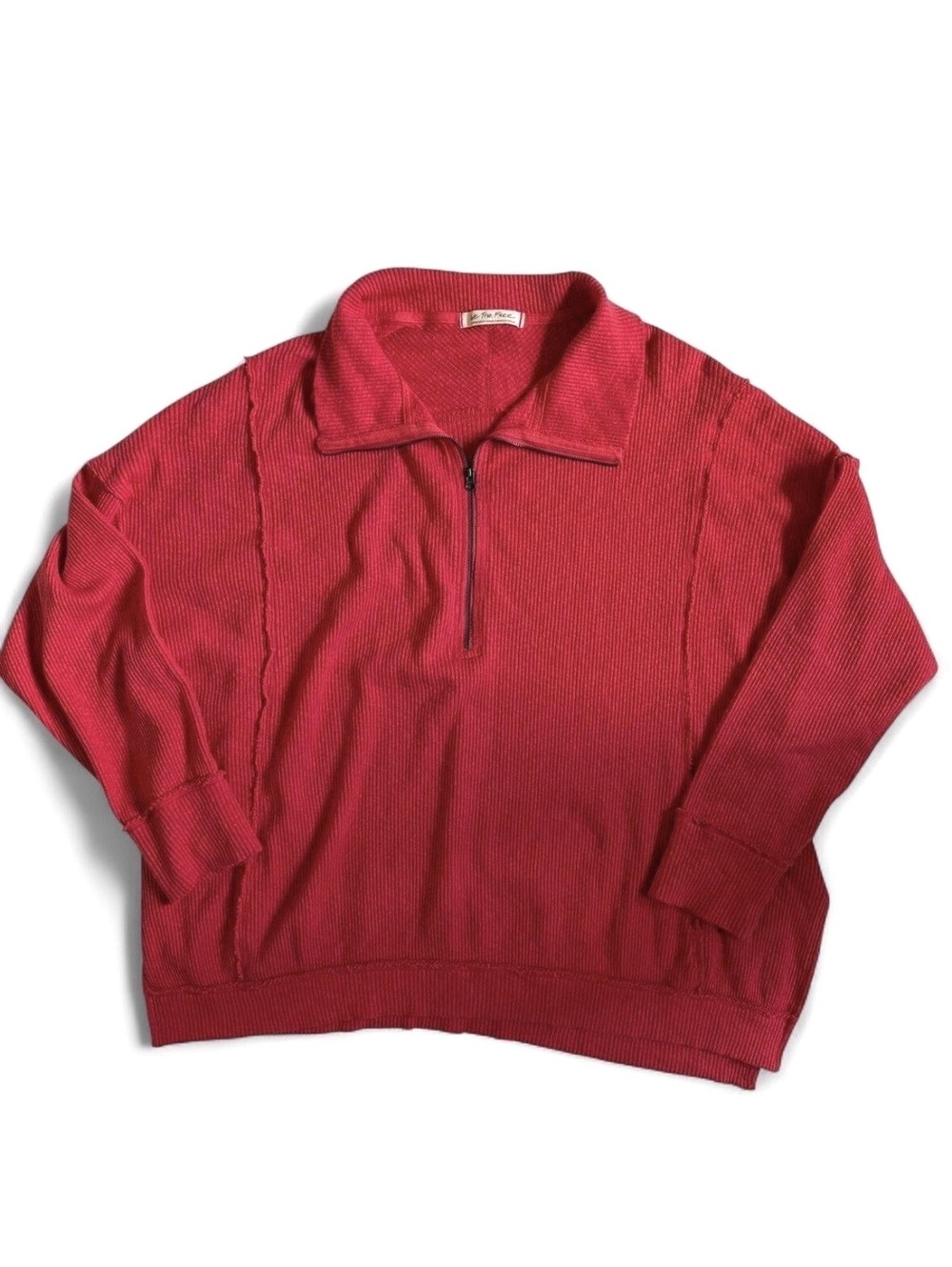 Free People We The Free Red Walk Away Tunic 3/4 Zip Oversized Size L